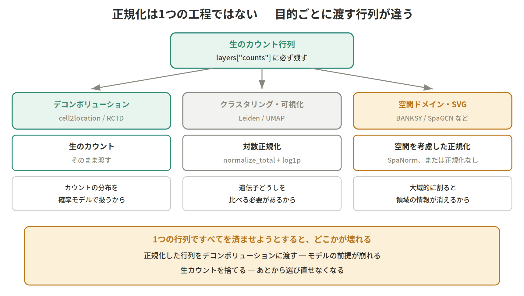 図：正規化は1つの工程ではない ─ 目的ごとに渡す行列が違う
