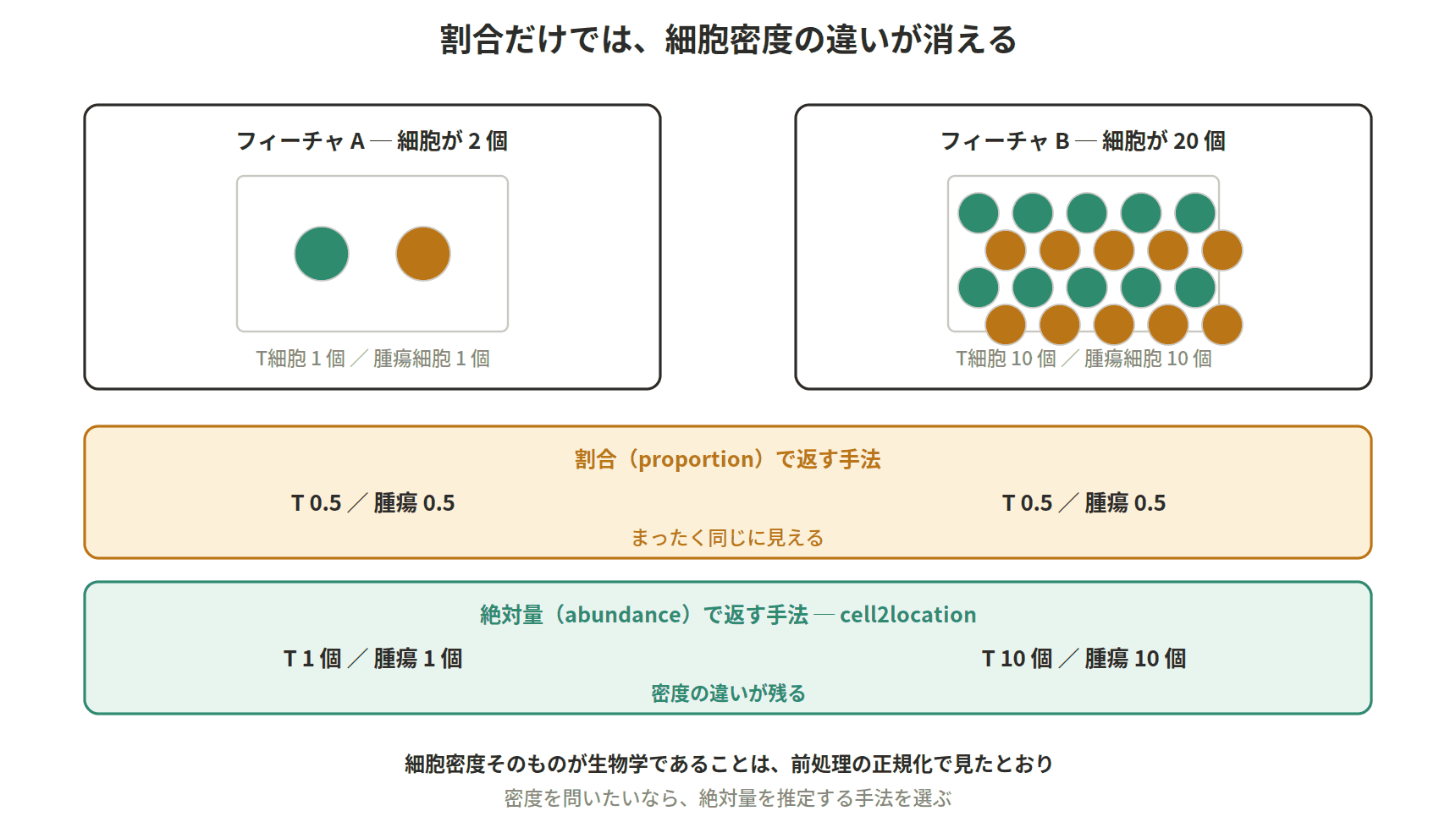 図:割合だけでは、細胞密度の違いが消える