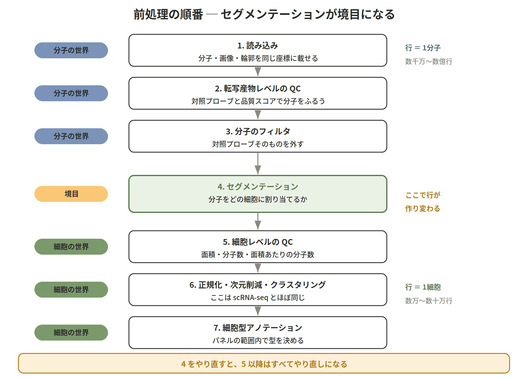 図：前処理の順番 ─ セグメンテーションが境目になる